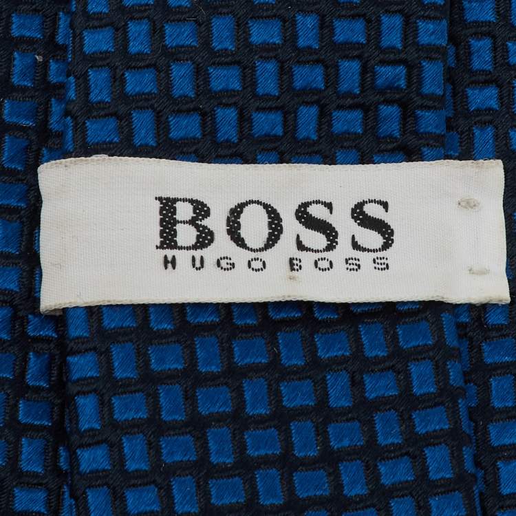 Pre Owned Boss By Hugo Boss Navy Blue Jacquard Silk Tie