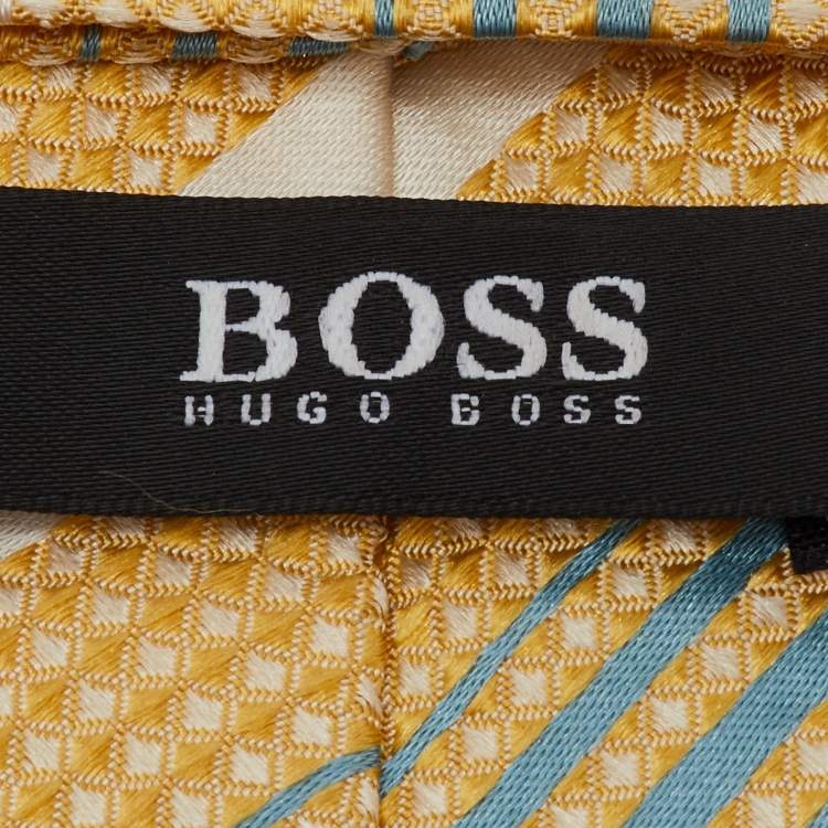 Pre Owned Boss By Hugo Boss Multicolor Diagonal Print Silk Traditional Tie 