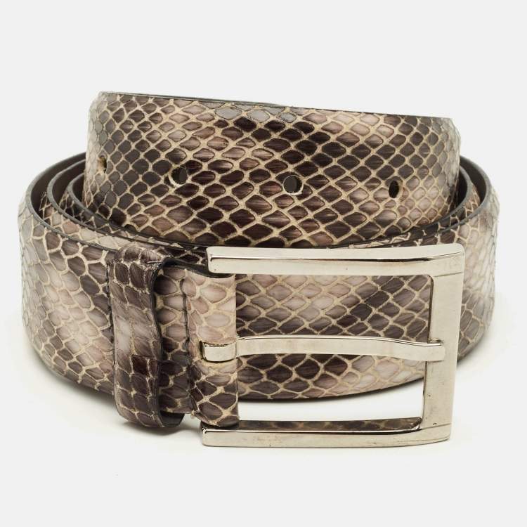 Pre Owned Boss By Hugo Boss 95CM Buckle Belt Grey/Mauve Snakeskin Embossed Leather