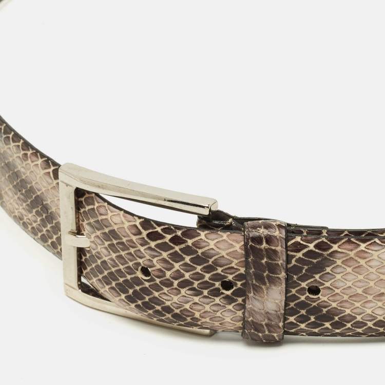 Pre Owned Boss By Hugo Boss 95CM Buckle Belt Grey/Mauve Snakeskin Embossed Leather