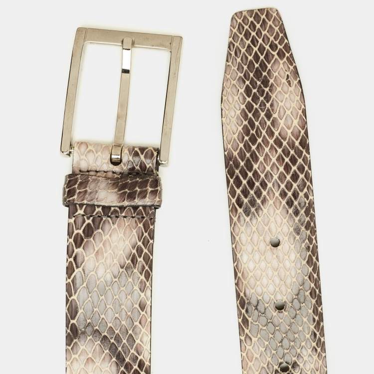 Pre Owned Boss By Hugo Boss 95CM Buckle Belt Grey/Mauve Snakeskin Embossed Leather