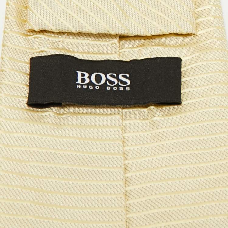Pre Owned Boss By Hugo Boss Yellow Striped Silk Tie