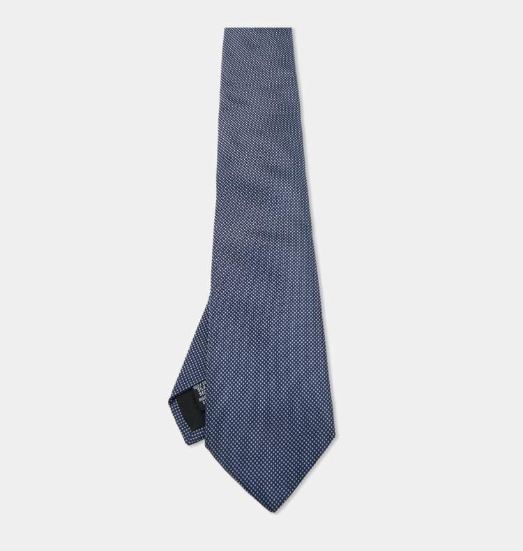Pre Owned Boss By Hugo Boss Navy Blue Patterned Silk Tie