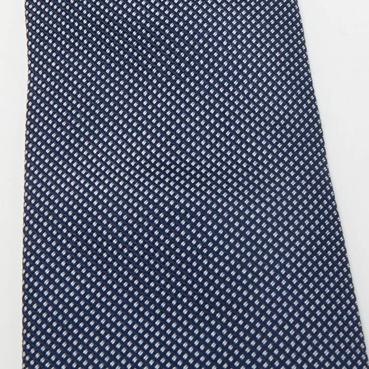 Pre Owned Boss By Hugo Boss Navy Blue Patterned Silk Tie