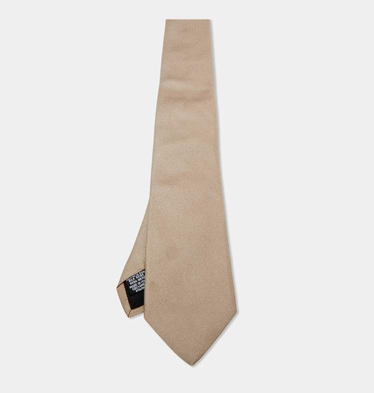 Pre Owned Boss By Hugo Boss Dark Beige Silk Tie