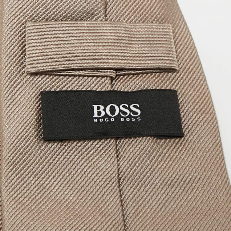 Pre Owned Boss By Hugo Boss Dark Beige Silk Tie