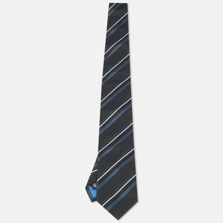 Pre Owned Boss By Hugo Boss Black Diagonal Striped Silk Tie