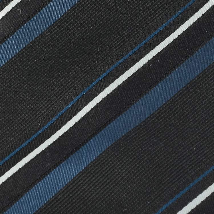 Pre Owned Boss By Hugo Boss Black Diagonal Striped Silk Tie