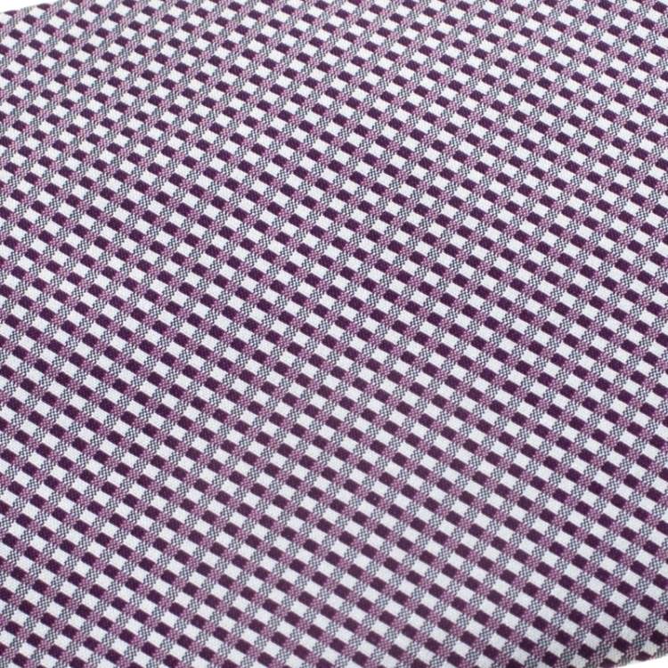 Pre Owned Boss by Hugo Boss Purple and Grey Checkered Silk Tie