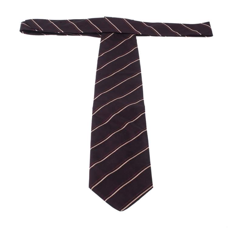 Pre Owned Boss By Hugo Boss Bordeaux Red Diagonal Stripes Silk Jacquard Classic Tie 