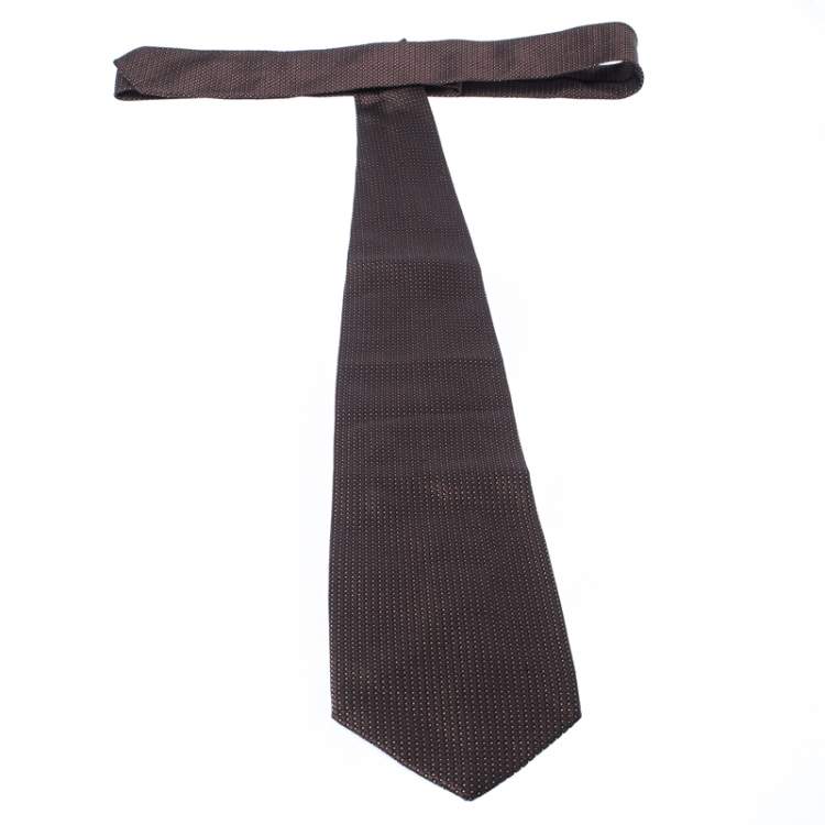 مملوكة مسبقًا Boss by Hugo Boss Brown Geometric Patterened Jacquard Silk Tie