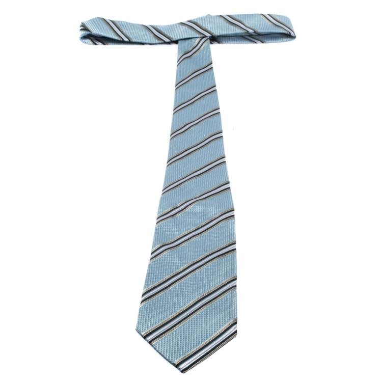 Pre Owned Boss By Hugo Boss Blue Diagonal Striped Jacquard Silk Tie 