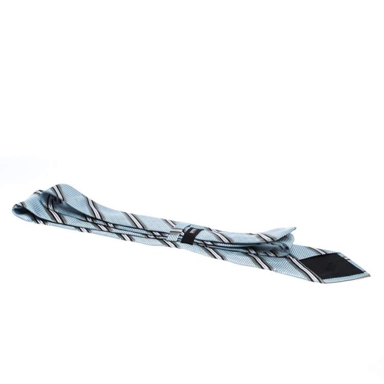 Pre Owned Boss By Hugo Boss Blue Diagonal Striped Jacquard Silk Tie 