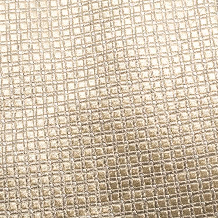 Pre Owned Boss By Hugo Boss Cream Check Pattern Jacquard Silk Tie 