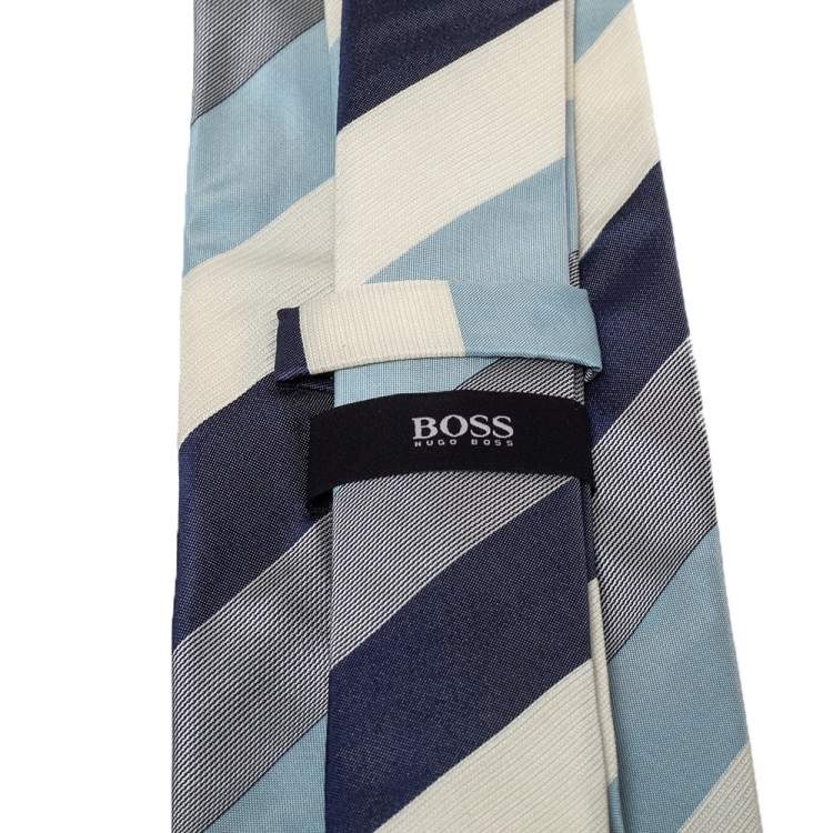 مملوكة مسبقًا Boss By Hugo Boss Blue Diagonal Patterned Silk Tie