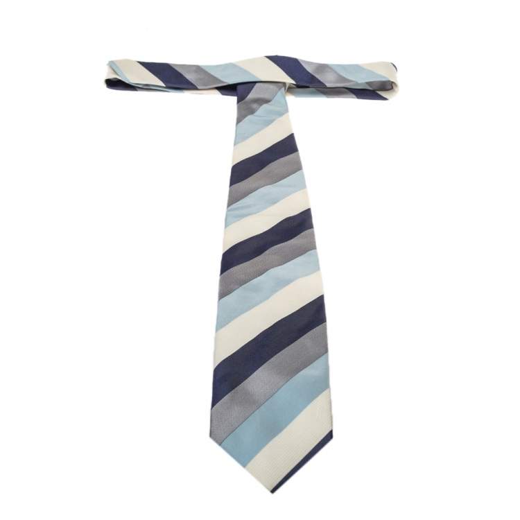 مملوكة مسبقًا Boss By Hugo Boss Blue Diagonal Patterned Silk Tie