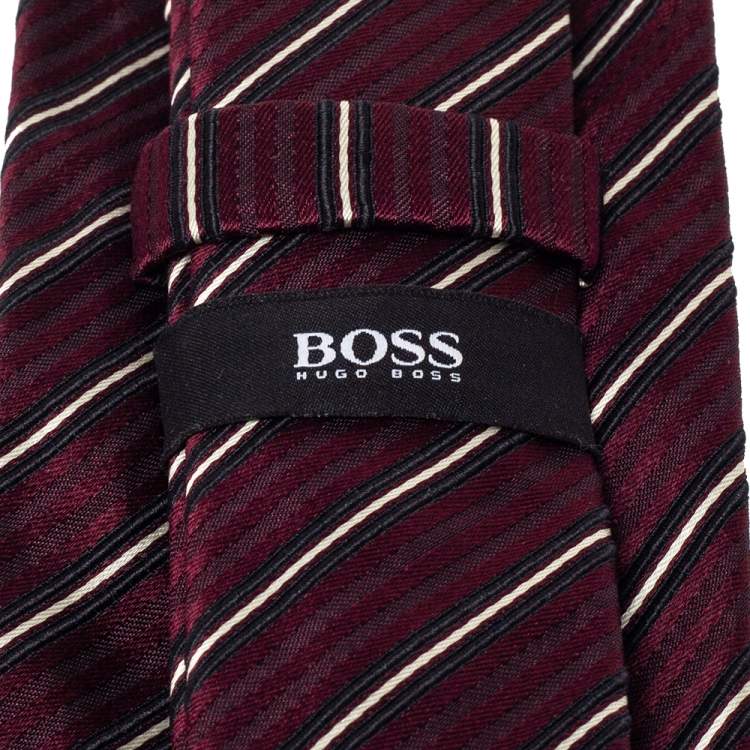 مملوكة مسبقًا Boss By Hugo Boss Maroon Diagonal Striped Silk Tie 