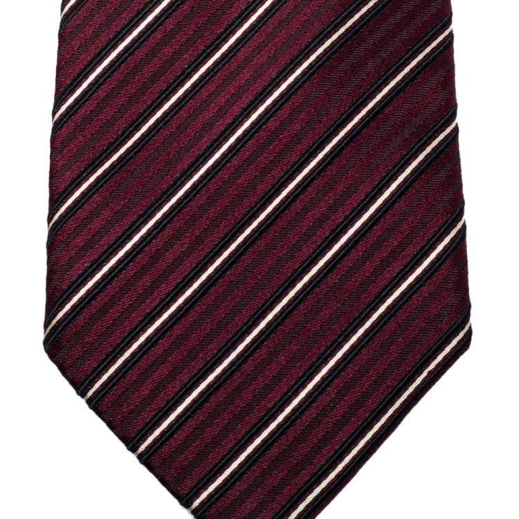 مملوكة مسبقًا Boss By Hugo Boss Maroon Diagonal Striped Silk Tie 