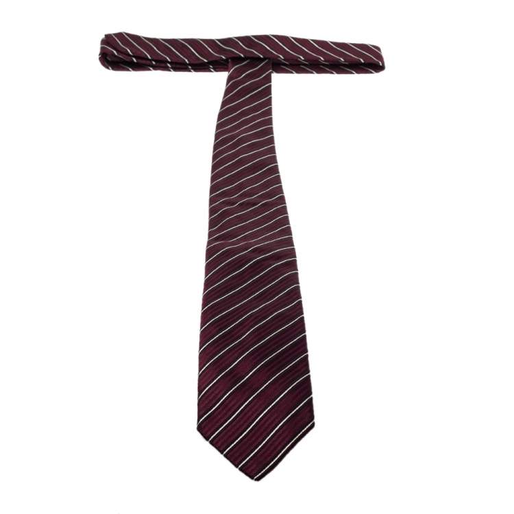مملوكة مسبقًا Boss By Hugo Boss Maroon Diagonal Striped Silk Tie 