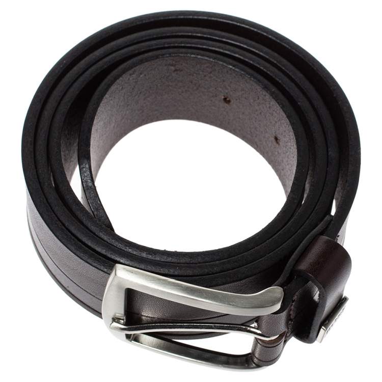 Pre Owned Hugo Boss Brown Leather Buckle Belt 95CM