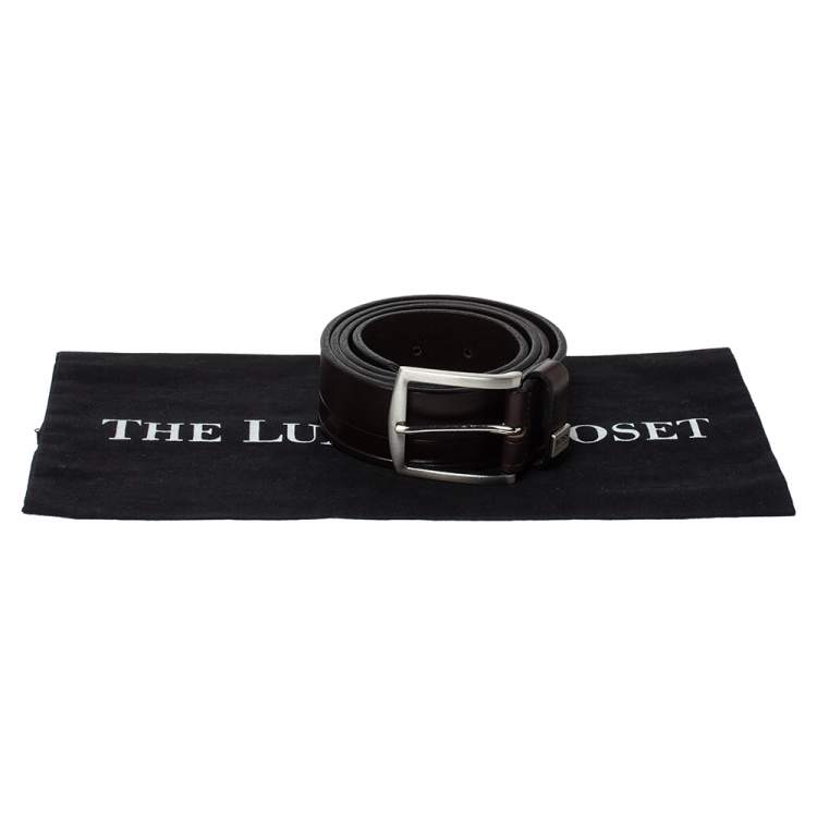 Pre Owned Hugo Boss Brown Leather Buckle Belt 95CM