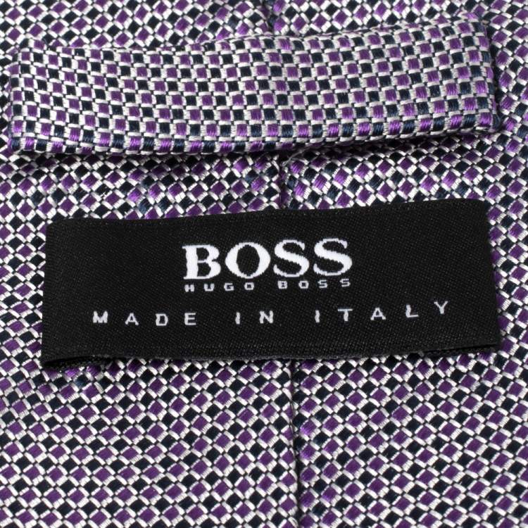 Pre Owned Boss By Hugo Boss Purple Silk Micro Check Tie