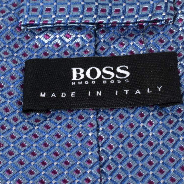 Pre Owned Boss By Hugo Boss Blue Diamond Patterned Silk Tie