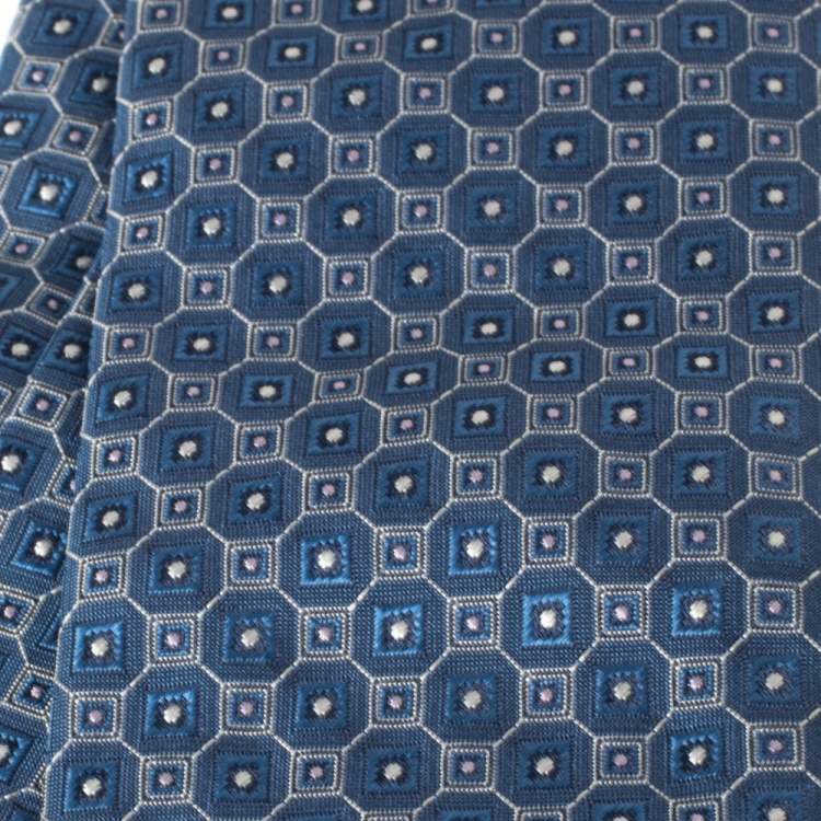 Pre Owned Boss By Hugo Boss Blue Geometric Patterned Silk Tie