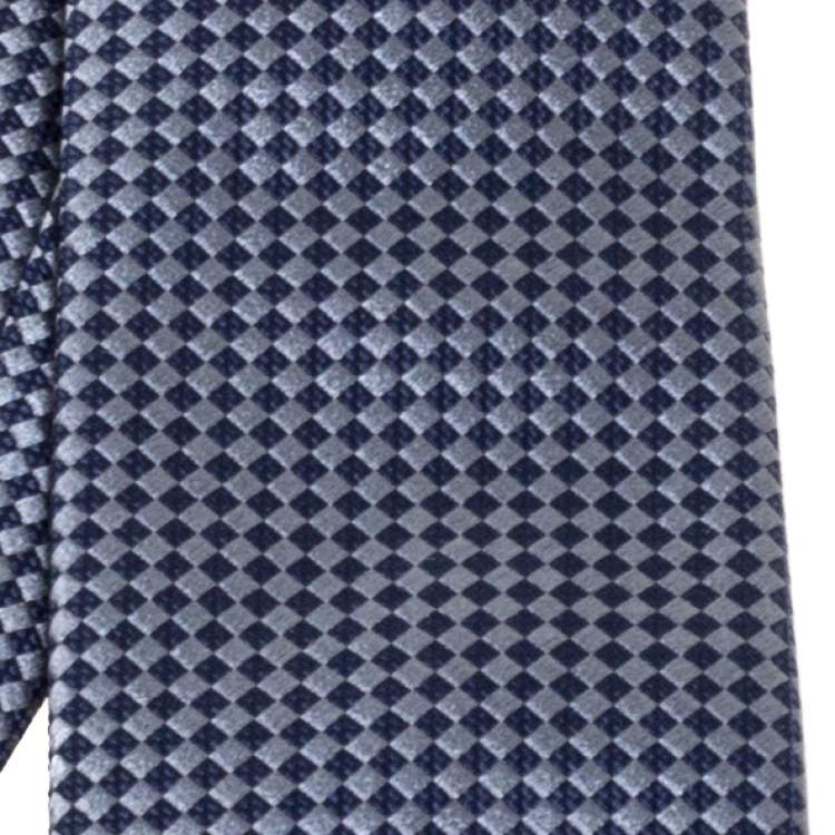 Pre Owned Boss By Hugo Boss Grey & Blue Checkered Silk Tie