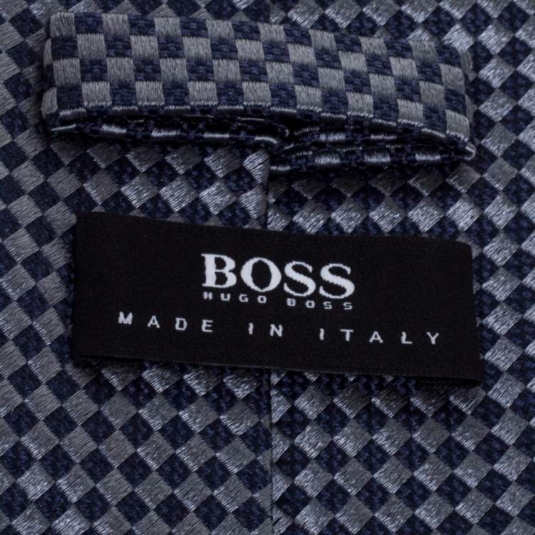 Pre Owned Boss By Hugo Boss Grey & Blue Checkered Silk Tie