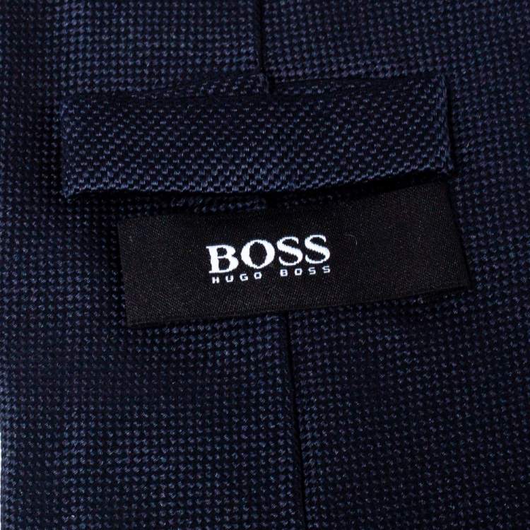 Pre Owned Boss By Hugo Boss Navy Blue Cotton Silk Tie