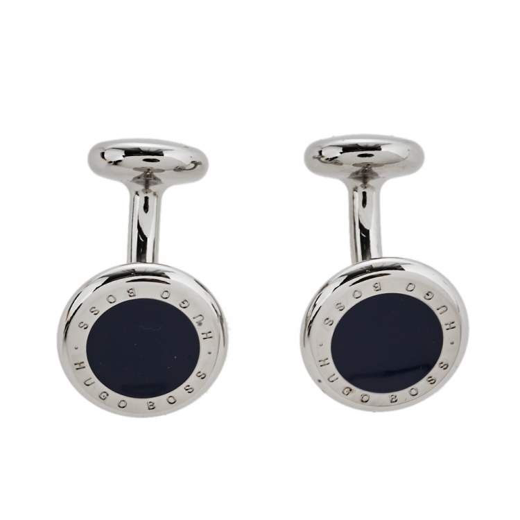 Pre Owned Boss By Hugo Boss Blue Enamel Tobin Cufflinks