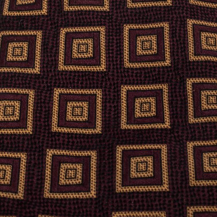 Pre Owned Boss By Hugo Boss Burgundy Square Patterned Silk Jacquard Traditional Tie