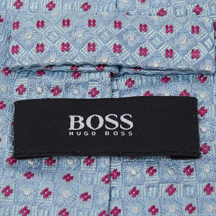 Pre Owned Boss By Hugo Boss Light Blue Jacquard Patterned Silk Tie