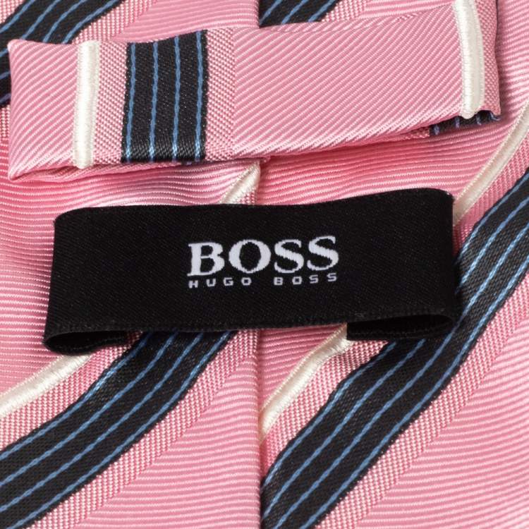 Pre Owned Boss By Hugo Boss Pink Striped Silk Tie