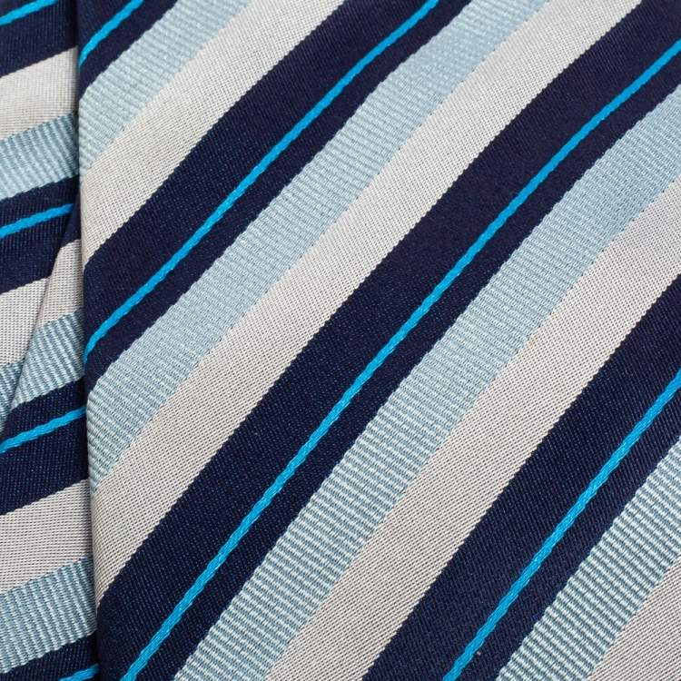 Pre Owned Boss By Hugo Boss Blue Diagonal Striped Silk Traditional Tie 