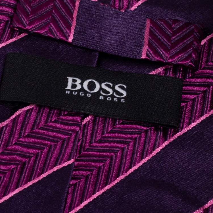 Pre Owned Boss By Hugo Boss Purple Striped Silk Tie