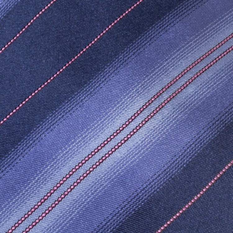 Pre Owned Boss By Hugo Boss Navy Blue Striped Silk Narrow Tie