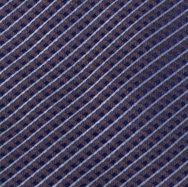 Pre Owned Boss By Hugo Boss Navy Blue Striped Silk Narrow Tie