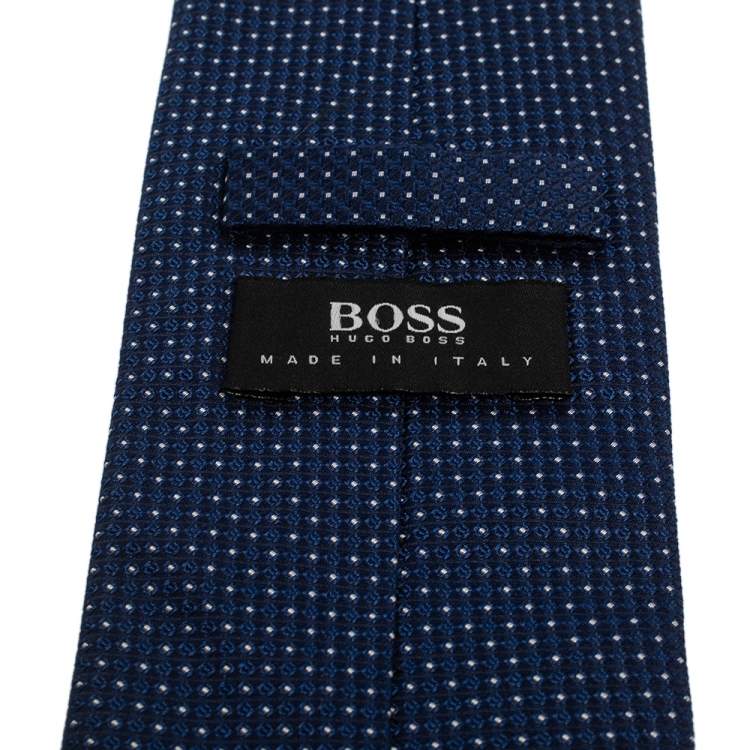 Pre Owned Boss By Hugo Boss Navy Blue Jacquard Silk Tie