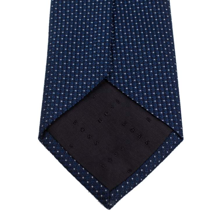 Pre Owned Boss By Hugo Boss Navy Blue Jacquard Silk Tie