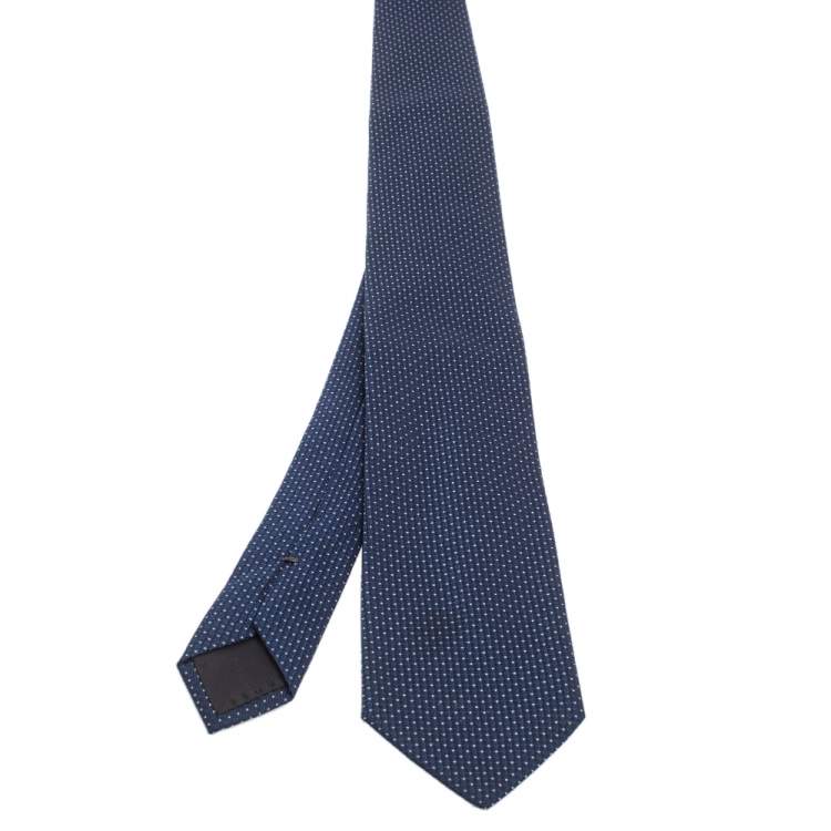 Pre Owned Boss By Hugo Boss Navy Blue Jacquard Silk Tie