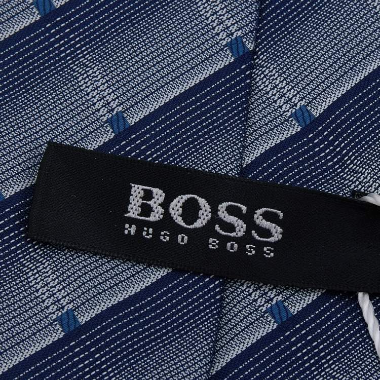 Pre Owned Boss By Hugo Boss Blue Patterned Silk Tie