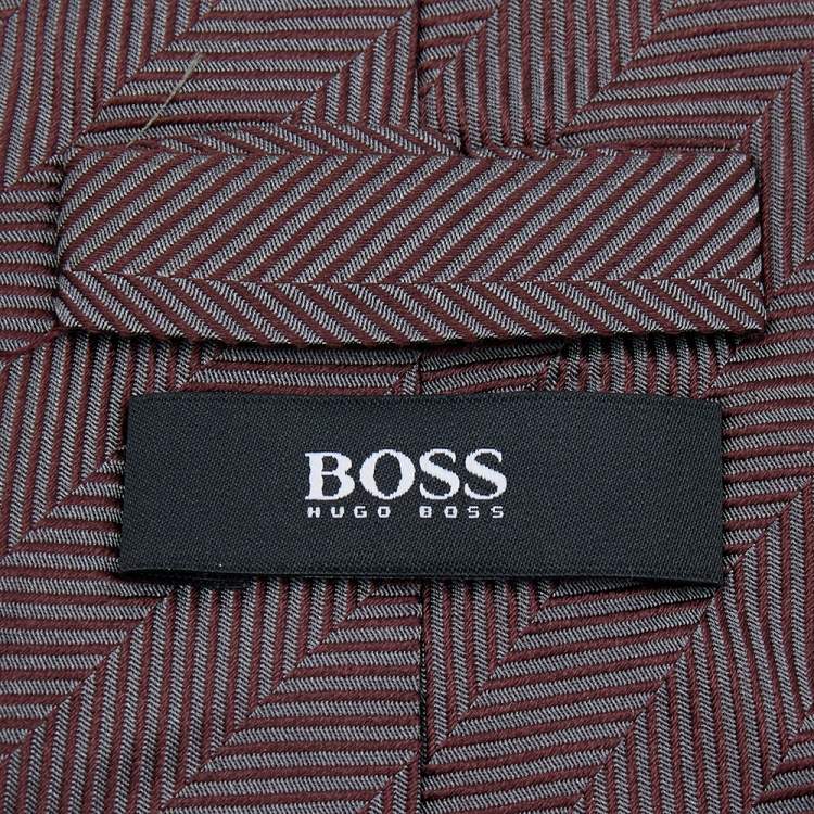 مملوكة مسبقًا Boss By Hugo Boss Burgundy Patterned Silk Tie