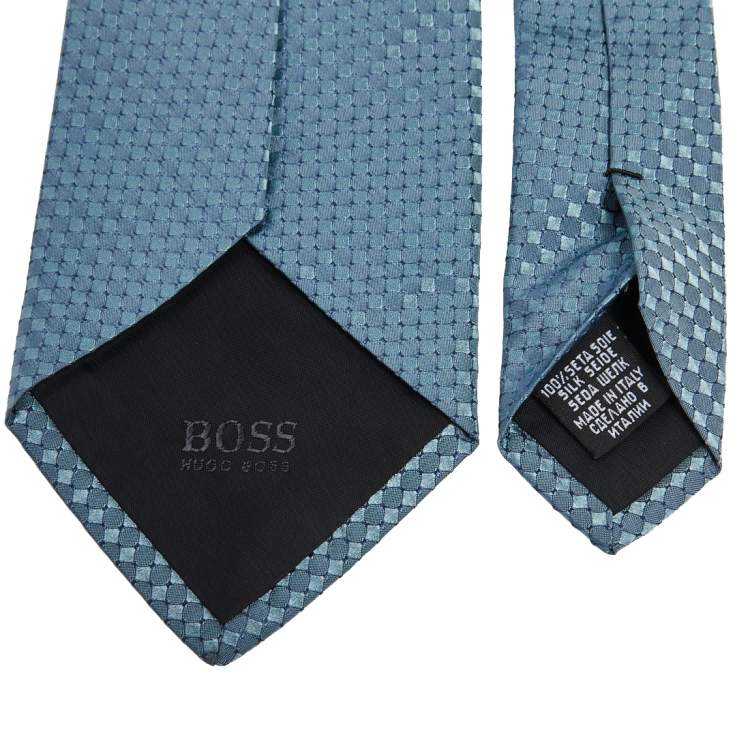 Pre Owned Boss By Hugo Boss Blue Square Patterned Silk Jacquard Tie
