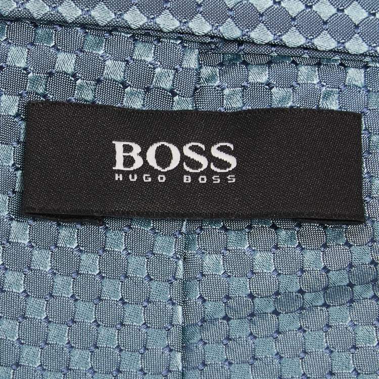 Pre Owned Boss By Hugo Boss Blue Square Patterned Silk Jacquard Tie
