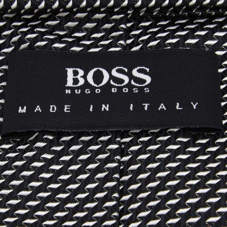 Pre Owned Boss By Hugo Boss Monochrome Patterned Silk Jacquard Tie