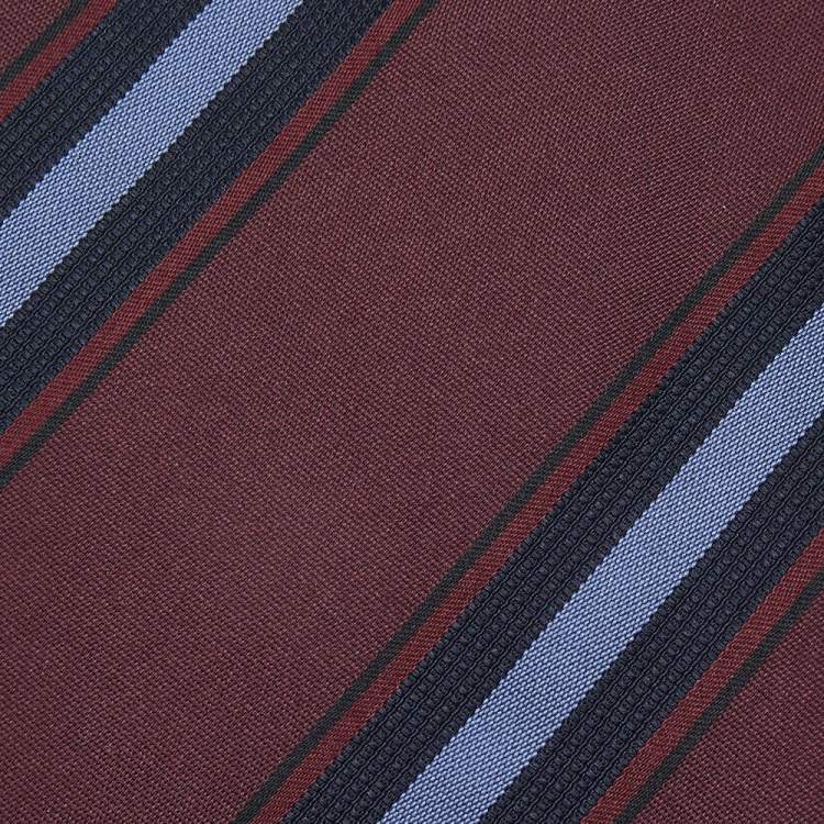 Pre Owned Boss By Hugo Boss Burgundy Striped Silk Tie