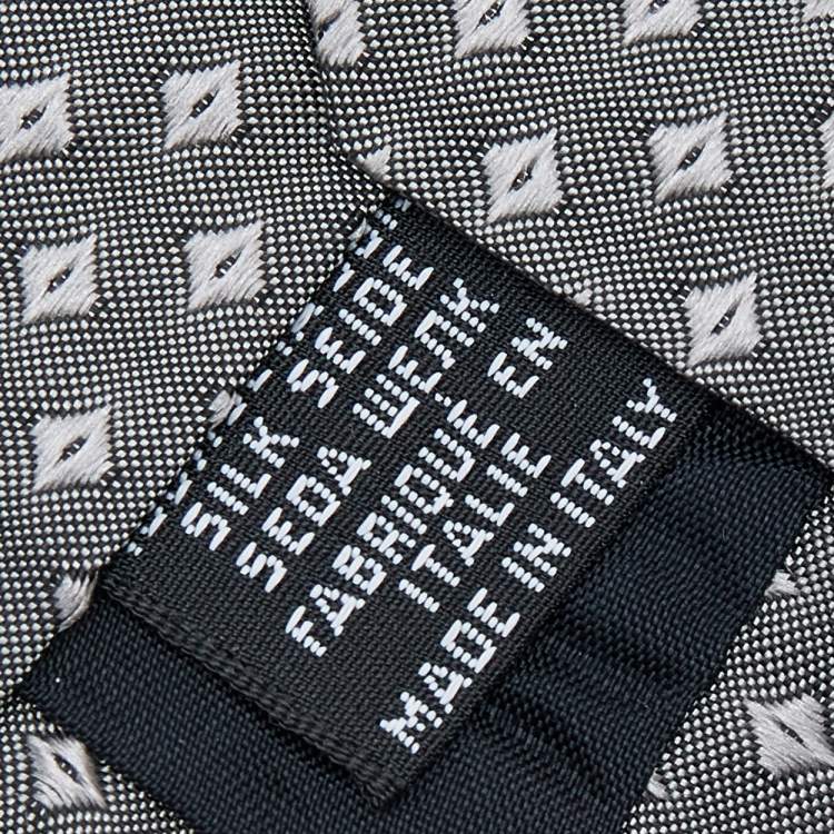 Pre Owned Boss By Hugo Boss Grey Square Patterned Silk Jacquard Tie