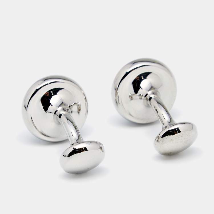 Pre Owned Boss By Hugo Boss Dark Blue Enamel Norberto Round Cufflinks